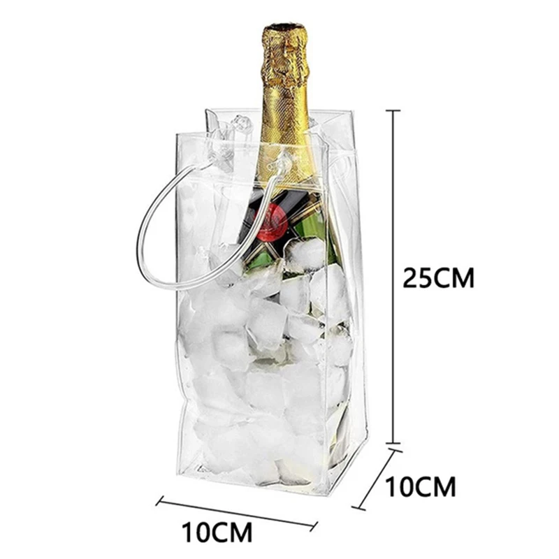 PVC Leakproof Ice Bag ECO Friendly Transparent Ice Pack Portable Bucket Wine Bottle Chiller with Carry Handle Ice-Cold Tools