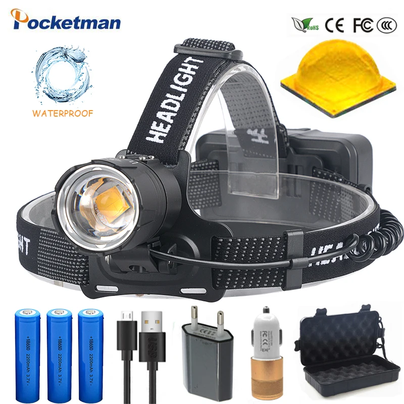 Ceny Wysoki jasny żółty XHP70.3 czołówki led ciężki mglisty śnieżny wędkarstwo najpotężniejszy XHP70.2 reflektory latarka ZOOM użyj 18650 baterii