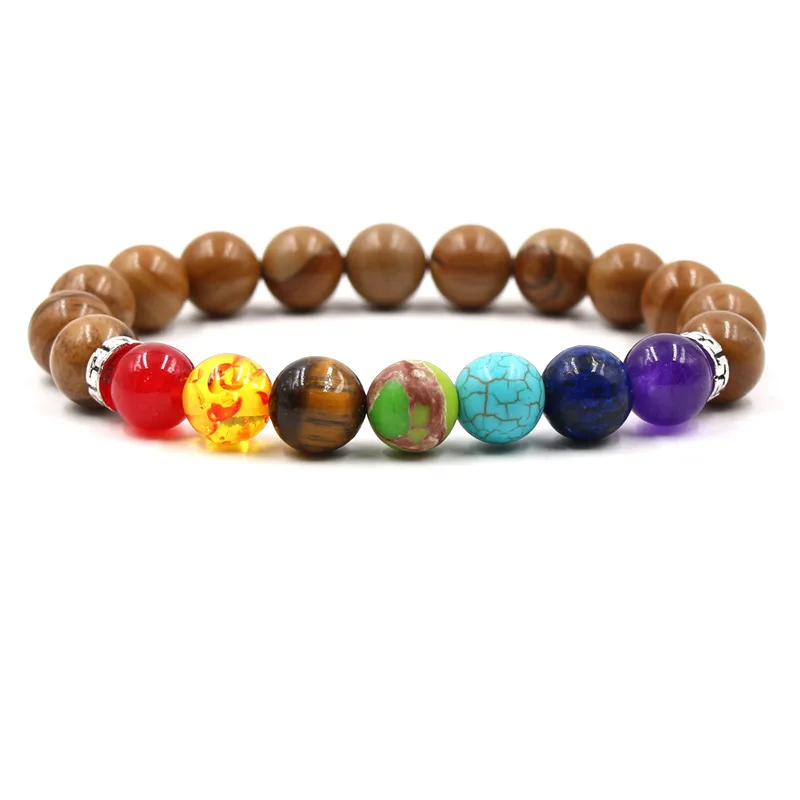 Chakra мужские браслеты и браслеты из натурального камня вулканический камень лунный камень счастливый циркон круглый бисер браслеты ювелирные изделия homme подарок - Окраска металла: ZT409-15