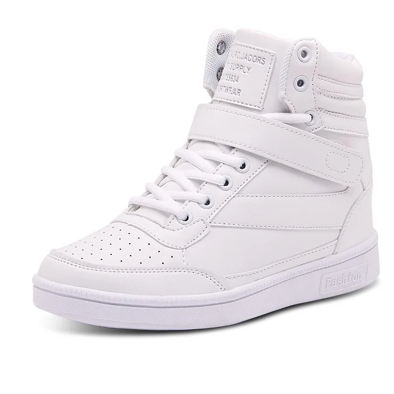 

2020 Women Casual Shoes Espadrilles Platform Hidden Increasing Sneakers Leather Shoes Woman High Top Sneakers Trend White Shoes