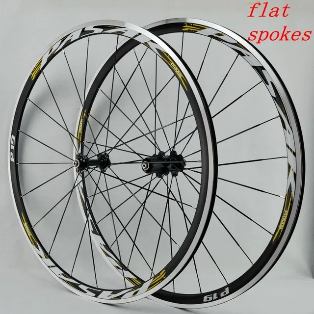 p19 black hub gloden 700C колеса из сплава космическое дорожное колесо для велосипеда V тормозная алюминиевая колесная колесо колеса велосипеда диски герметичные подшипники плоские спицы 12sp - Цвет: p19 black hub gloden