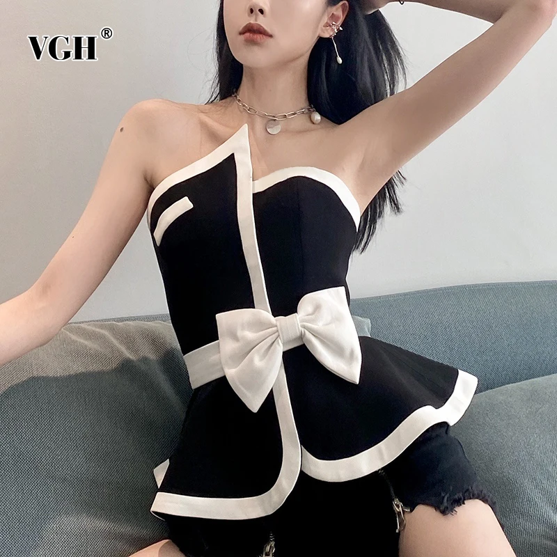 VGH Patchwork Hit Color T Shirt For Women Off