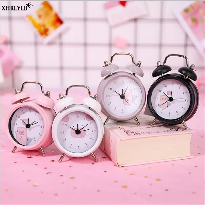 XHRLYLB Creative Cartoon 2 Inch Round Alarm Clock Double Bell Metal Pointer Digital Alarm Student Decoration Small Table Clock.5