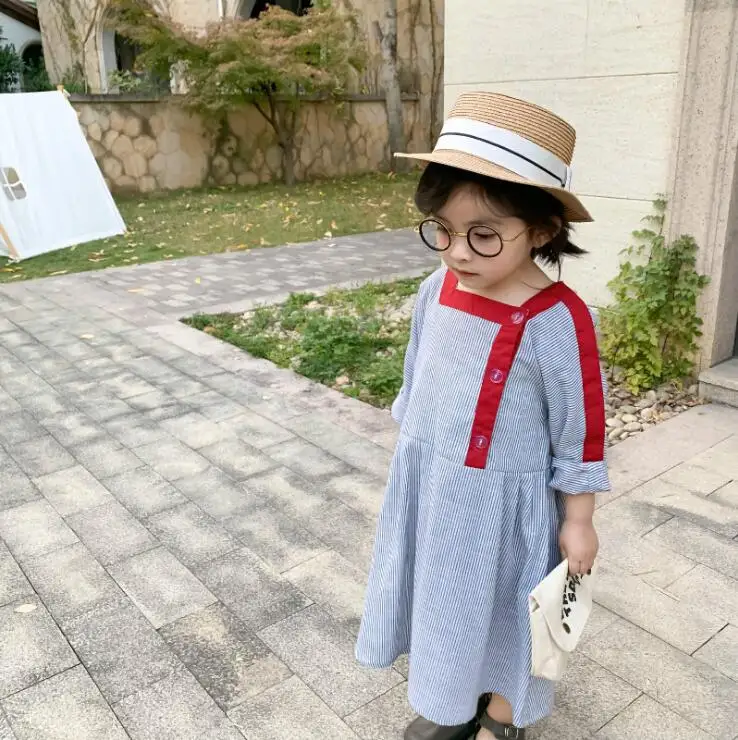 Новое платье в полоску для девочек модные хлопковые льняные весенние платья для девочек От 1 до 6 лет, PP995