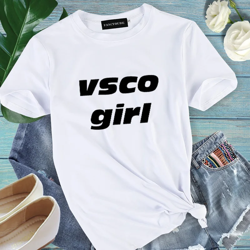VSCO женская футболка с коротким рукавом и круглым вырезом с принтом, уличная рубашка