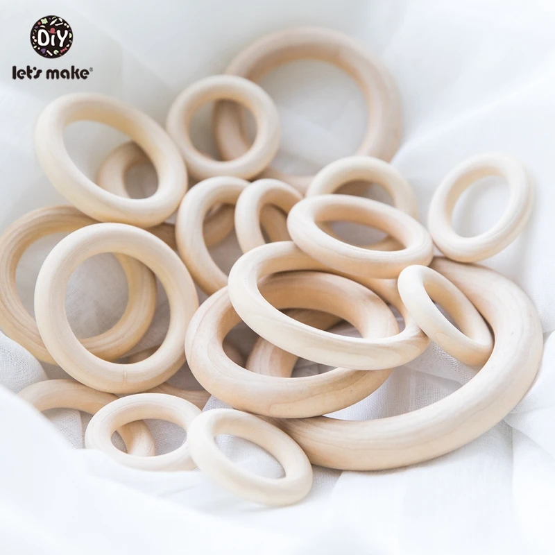 Let's Make 100 шт 50 мм кленовые деревянные кольца с логотипом на заказ пищевые деревянные игрушки-погремушки для прорезывания зубов Детские Прорезыватели для зубов