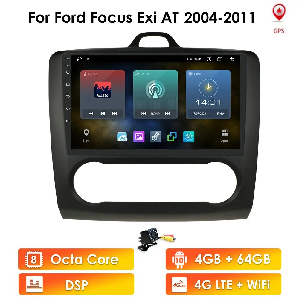 Автомобильная магнитола четырехъядерный процессор Android 10 для Ford Focus Exi AT Mk2 2004-2011