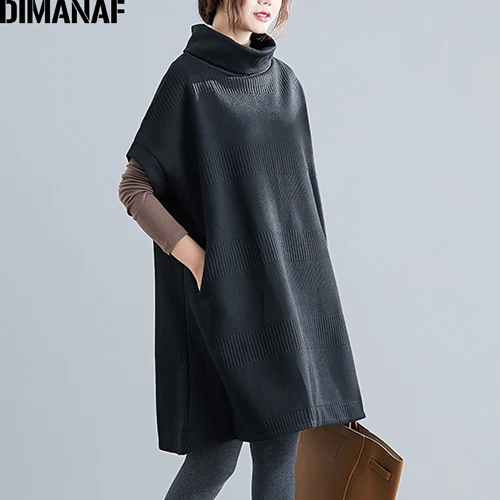 Qian92157CN- DIMANAF зима плюс Размеры Для женщин толстовки пуловеры женские футболки с высоким, плотно облегающим шею воротником Большой размер, свободного кроя Повседневное плотная вязаная одежда - Цвет: Qian92157CN-