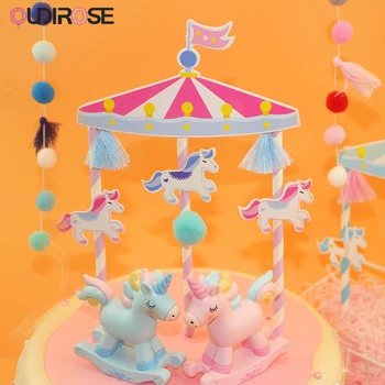

Cartoon Carousel Cake Decoration Glitter Paper Unicorn Bow-knot Cake Topper Boy/Girl Birthday Party Dessert Table Decor Supplies