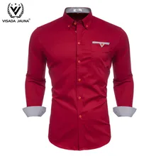 VISADA JUANA, Мужская модная повседневная красная рубашка с длинным рукавом, приталенная мужская деловая рубашка, брендовая мягкая мужская одежда