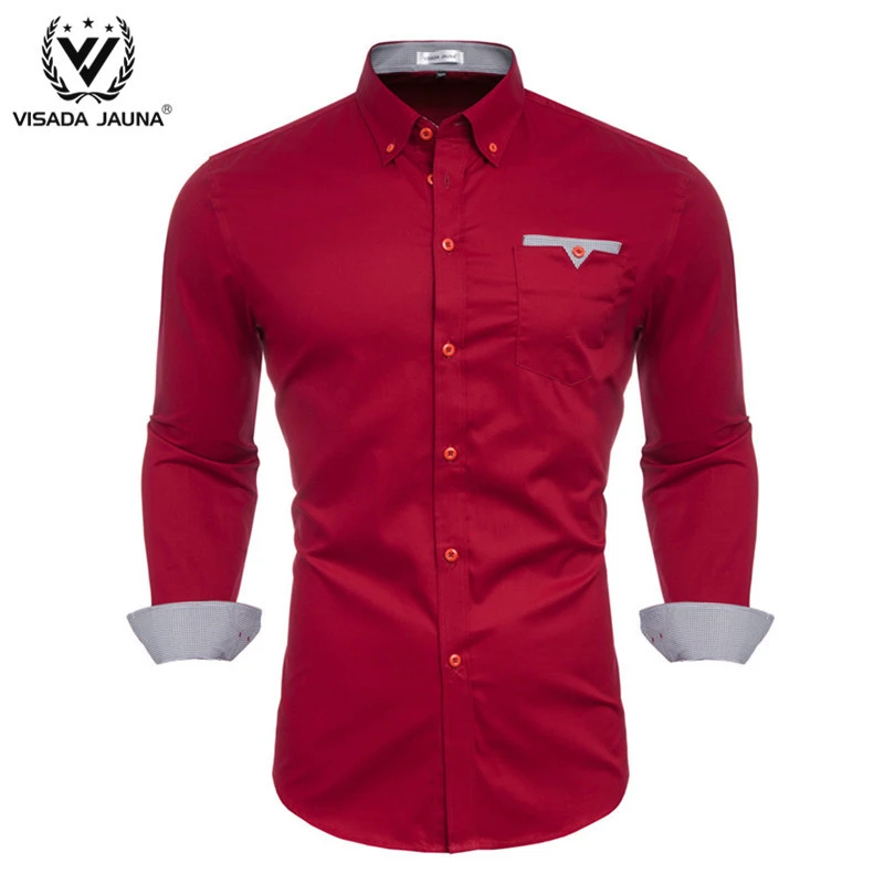 Enemistarse construcción marcador Camisa roja de manga larga a la moda para hombre de VISADA, modelo 2019,  corte entallado, para negocios sociales, ropa suave de marca para hombre| Camisas informales| - AliExpress