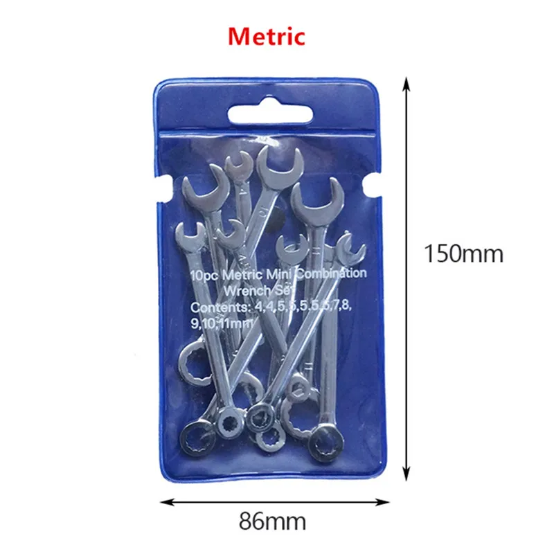 10 шт. мини-ключ Набор Хром ванадиевая комбинация динамометрический ключ стальной маленький гаечный ключ Набор метрический SAE автоматический инструмент для ремонта с двойной головкой - Цвет: 10pc Metric