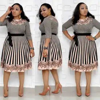 

Plus Size African Women Clothing Dashiki African Print Dresses for Women Elegant Striped Patchwork African Bazin Fabric Dress