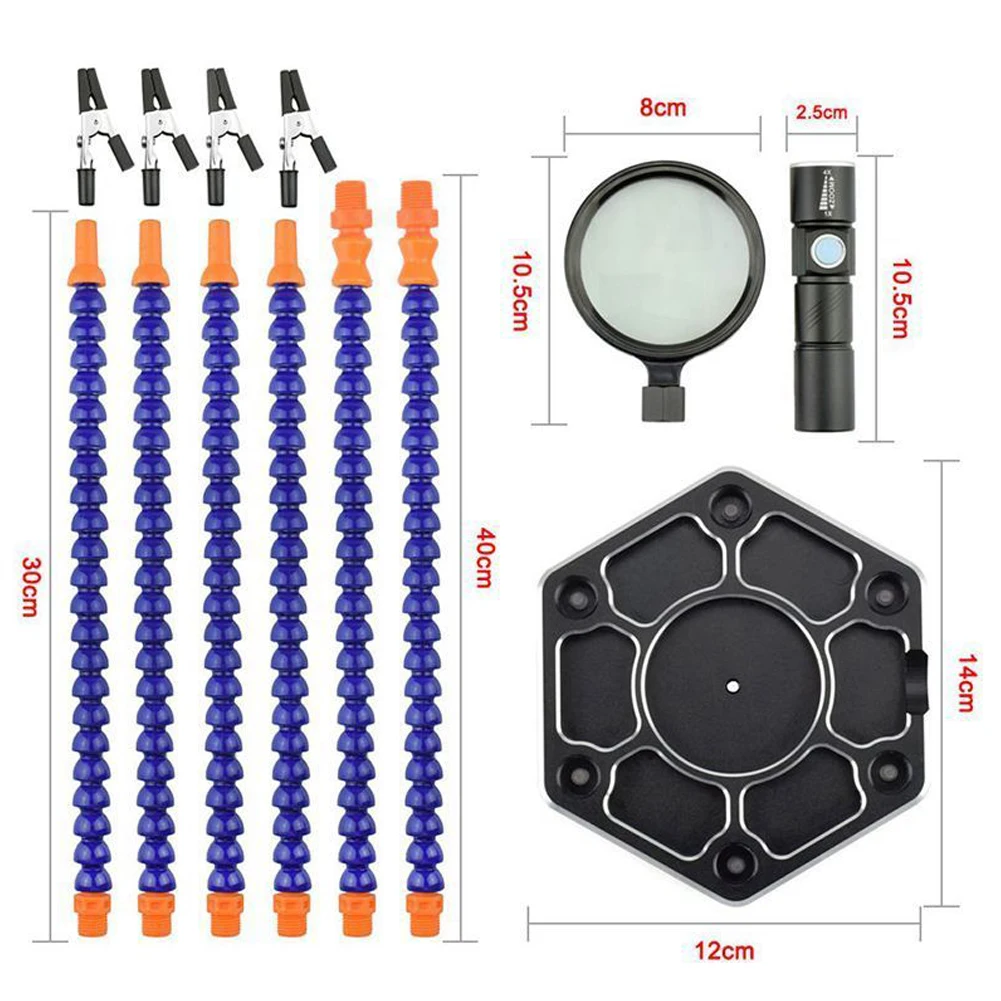 

Iron Holder Welding Flexible Magnifier USB Rechargeable Soldering Station Tool Clip Swiveling Flashlight DC Fan With 6 Arms
