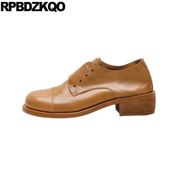 

big size brand women shoes 2019 round toe pumps medium heels european 33 thick genuine leather runway 4 34 chunky black brown