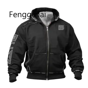 

FENGGUILAI Fall Thin Fitness Hooded Sweatshirt Black Big Pocket Hoodie Men Sport Gym Sweatshirt For Men Zipper Long Sleeve Coat