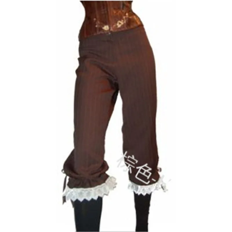 Средневековый костюм пирата викинга Капри кружевные брюки для женщин Готический стимпанк корсаир половина брюк фестиваль наряд в стиле ретро для леди - Цвет: Коричневый