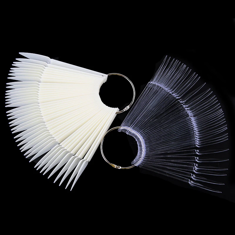 

10Set Clear False Nails Fan Style Practice Display Sticks Polish Natural Black Transparent Display Acrylic Tips For Gel Tools