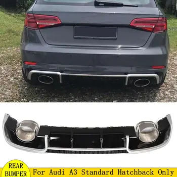 

Black Rear Bumper Lip Spoiler Diffusers fit for RS3 with 2 Tail Throat Fits for Audi A3 8V 2014 2015 2016 car accessories