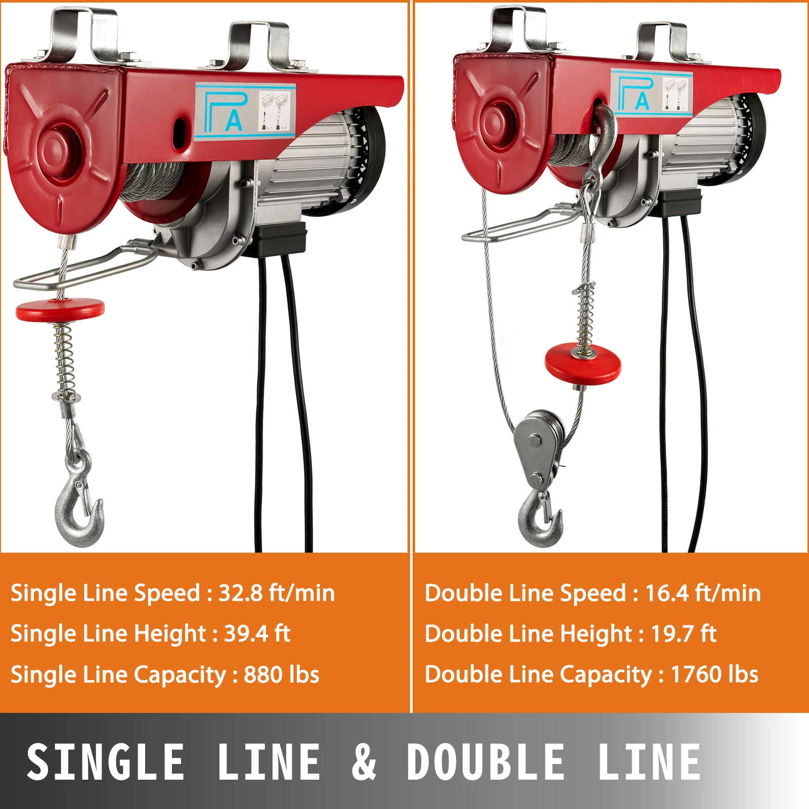 PA800 1760LB Electric Wire Hoist Garage Auto Overhead Lifting Remote Control 