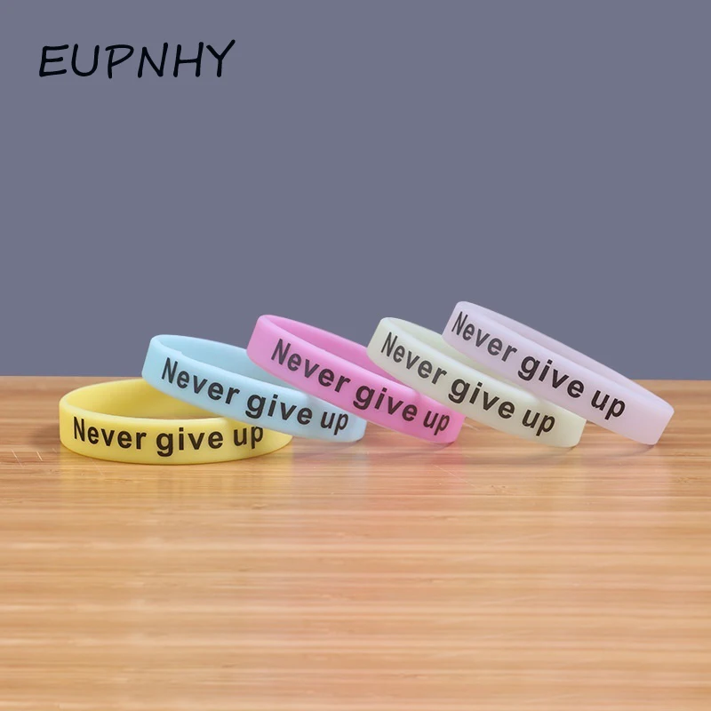 EUPNHY 1 шт. светящийся в темноте никогда не откажитесь Силиконовый браслет с рисунком вдохновляющий Браслет-манжета спортивный браслет