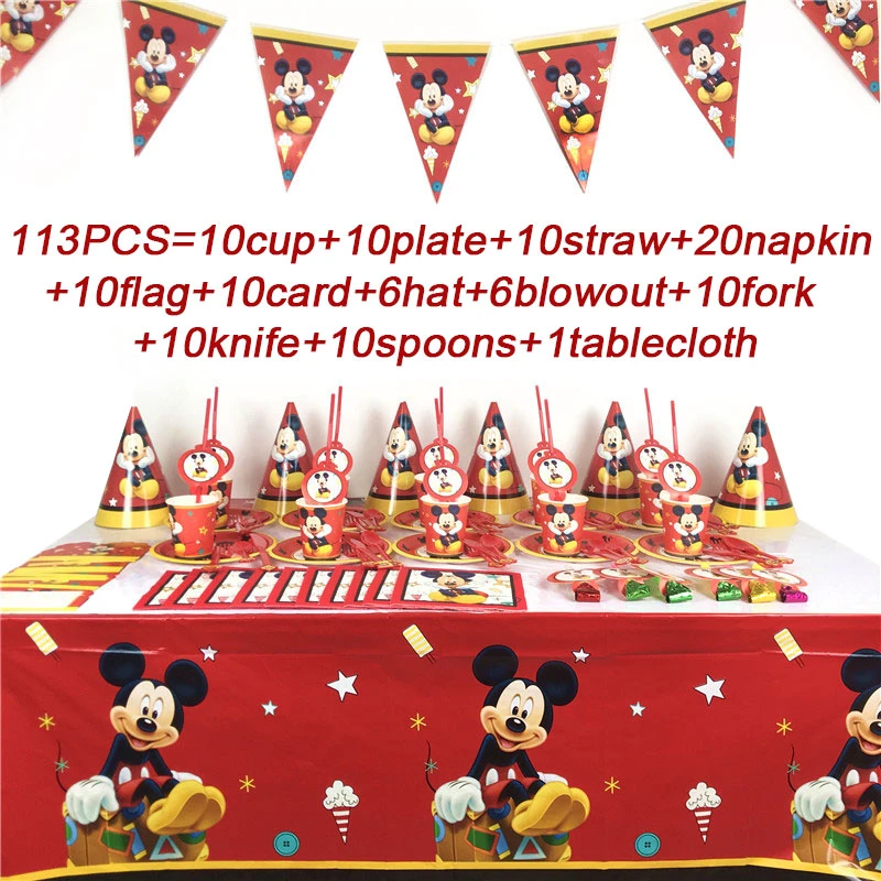 Mantel Con Tema De Mickey Mouse Para Bebe Suministros De Fiesta De Cumpleanos Decoracion Para Nino Juego De Vajilla Desechable Para Fiesta De Buen Amigo Color Rojo Vajilla De Fiesta Desechable Aliexpress