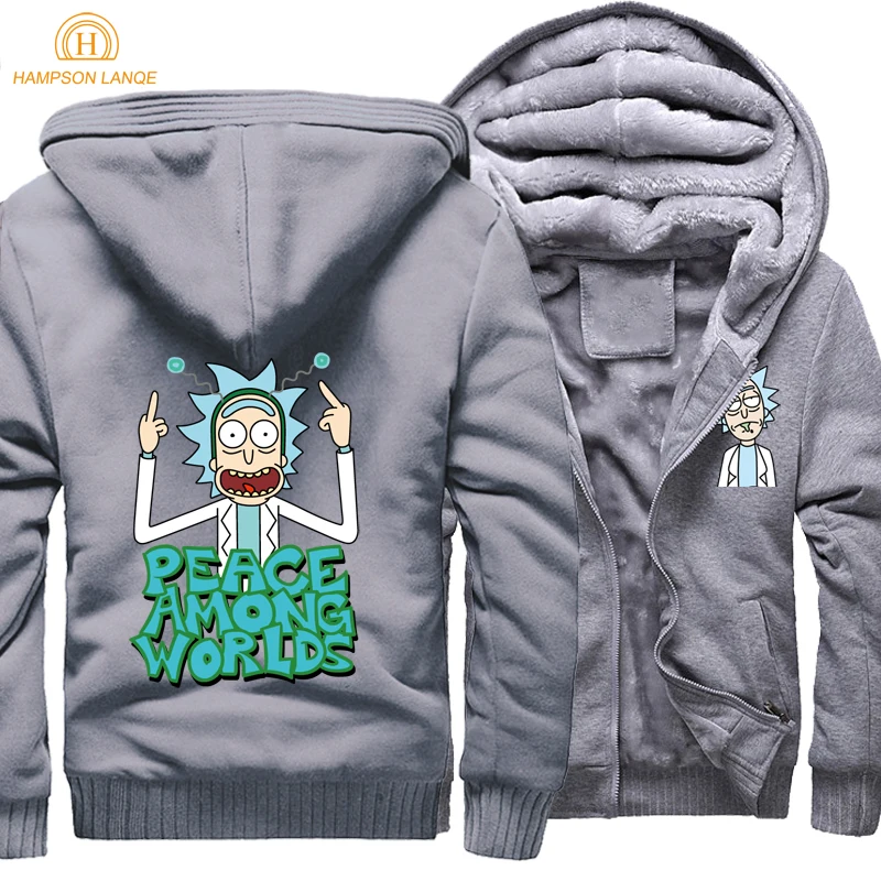 Science Moive Men Thick Winter Fleece Warm Jacket Rick and Morty Coat Hoodies Winter Coats Crazy Rick Peace Sweatshirt Jackets