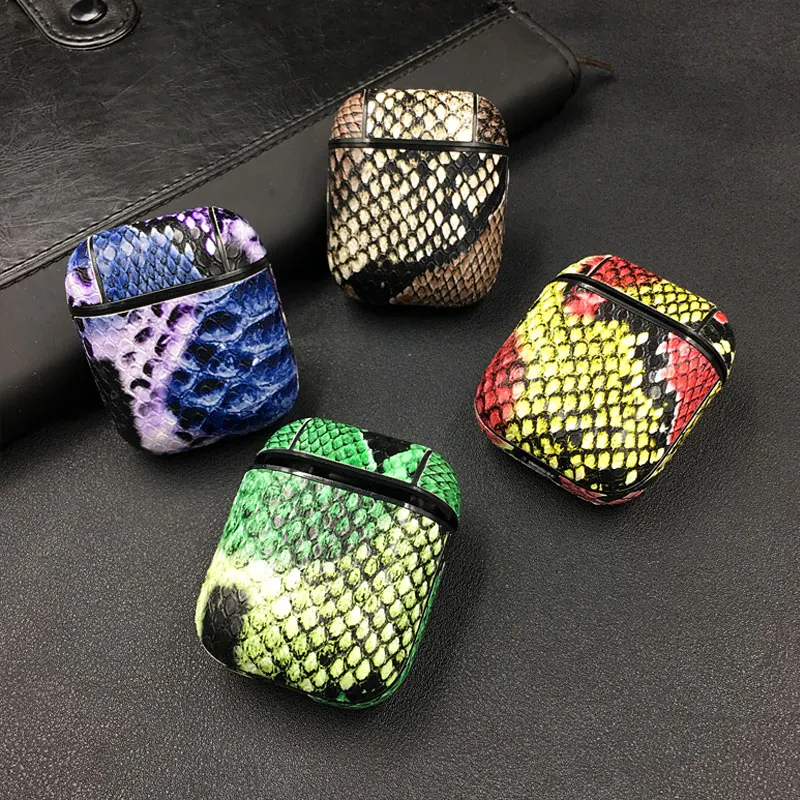 Змеиной кожи Bluetooth Беспроводной наушники чехол для AirPods из искусственной