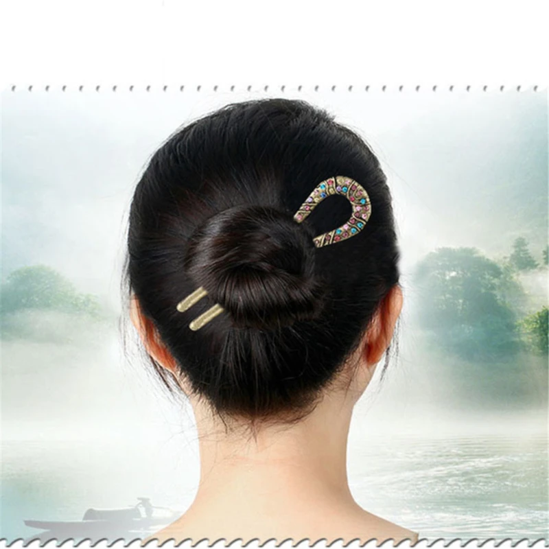 

1pcs Hair Claw Direct Rhinestone Plate hairpin Red Pink Bridal Headdress Hair Sticks Jewelry Ornaments Chinese Ancient Style