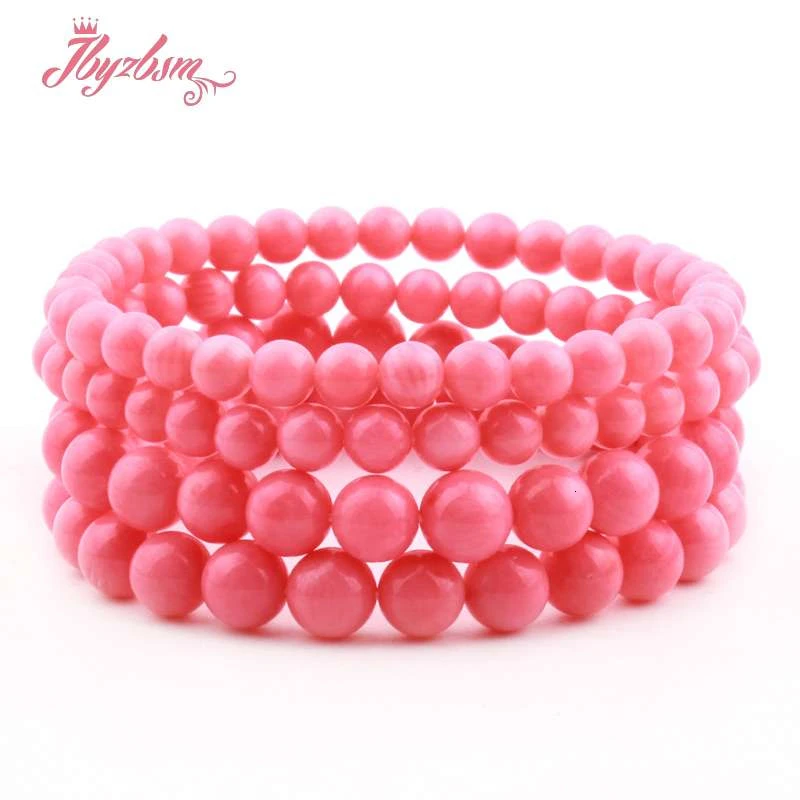Pink Coral Круглый камень браслет: Шушан Агаты бирюзой вулканической лавы Натуральные Бусы для Для женщин Chritmats модные украшения подарок браслет 6/8/10 мм 7" - Окраска металла: Pink Coral