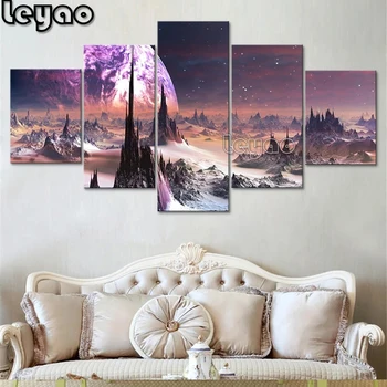 

5D DIY diamond Painting“Abstract Moon Space 5 Piece”full drill embroidery Diamond Mosaic Art cartoon pink unicorn Gifts