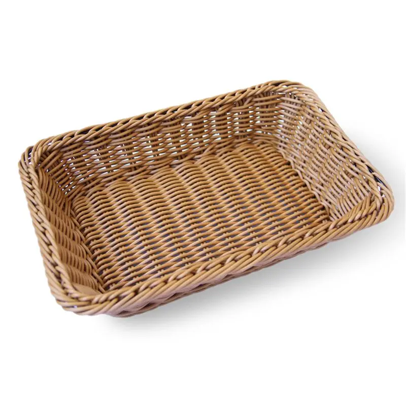 Light brown simple fashion hand-woven storage basket rattan food fruit basket imitation rattan bread basket 35x25x7cm