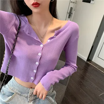 

T make firm offers wind brief paragraph knitting cardigan single-breasted sexy long-sleeved joker doublet that show hilum