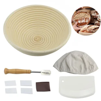 

23cm Round Natural Rattan with Cutter Dough Wicker Rattan Bread Mass Proofing Proving Basket Home Kitchen Baking Tool