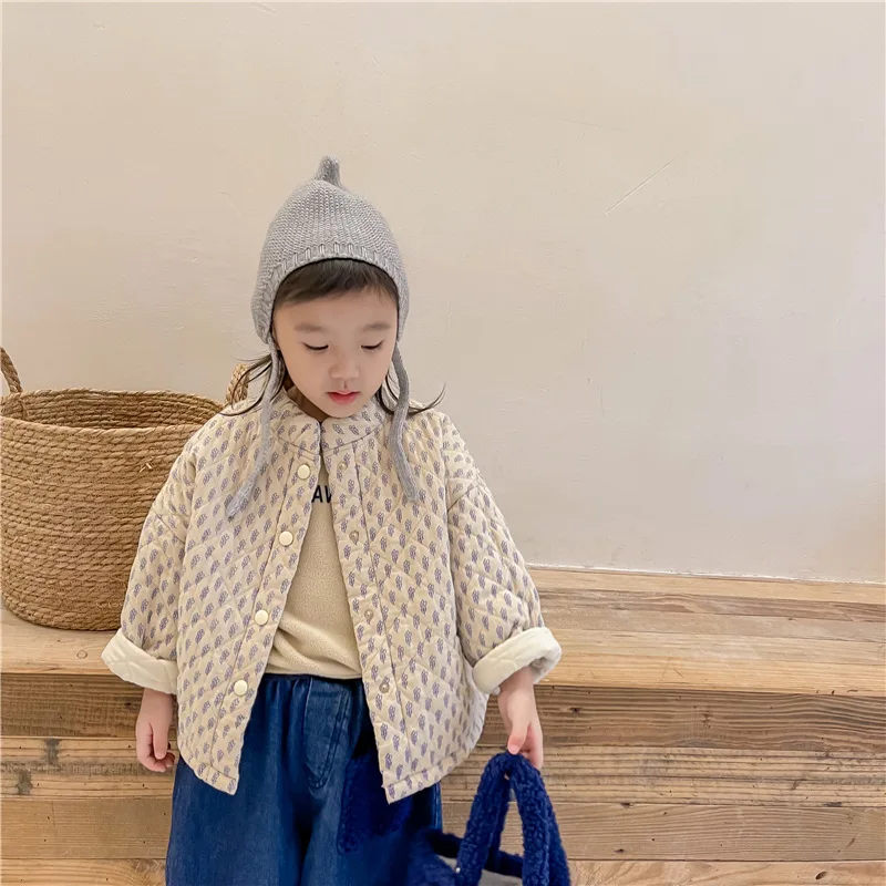 2026년 신상 겨울 한국 스타일 유니섹스 아동 프린트 면 패딩 코트 두꺼운 따뜻한  퀼팅 외투