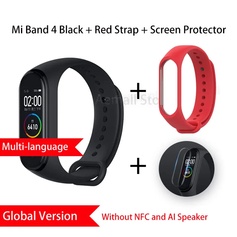 GL Red Глобальная версия Xiaomi mi 4 Смарт-часы браслет mi Band 4 браслет сердечного ритма фитнес цветной экран Bluetooth 5,0 китайский - Цвет: GL Red