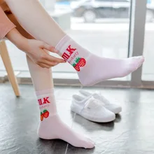 Японские Мультяшные персонажи белые розовые носки женские с фруктами клубника осень зима милые женские носки хлопок 100502