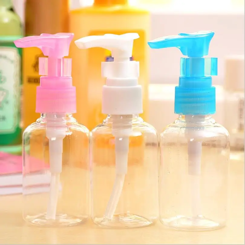 

1pc at random 50ml PET Transparent bottle screw cap Pressed Pump Refillable Bottles for Lotion Shampoo Empty Protable T0171