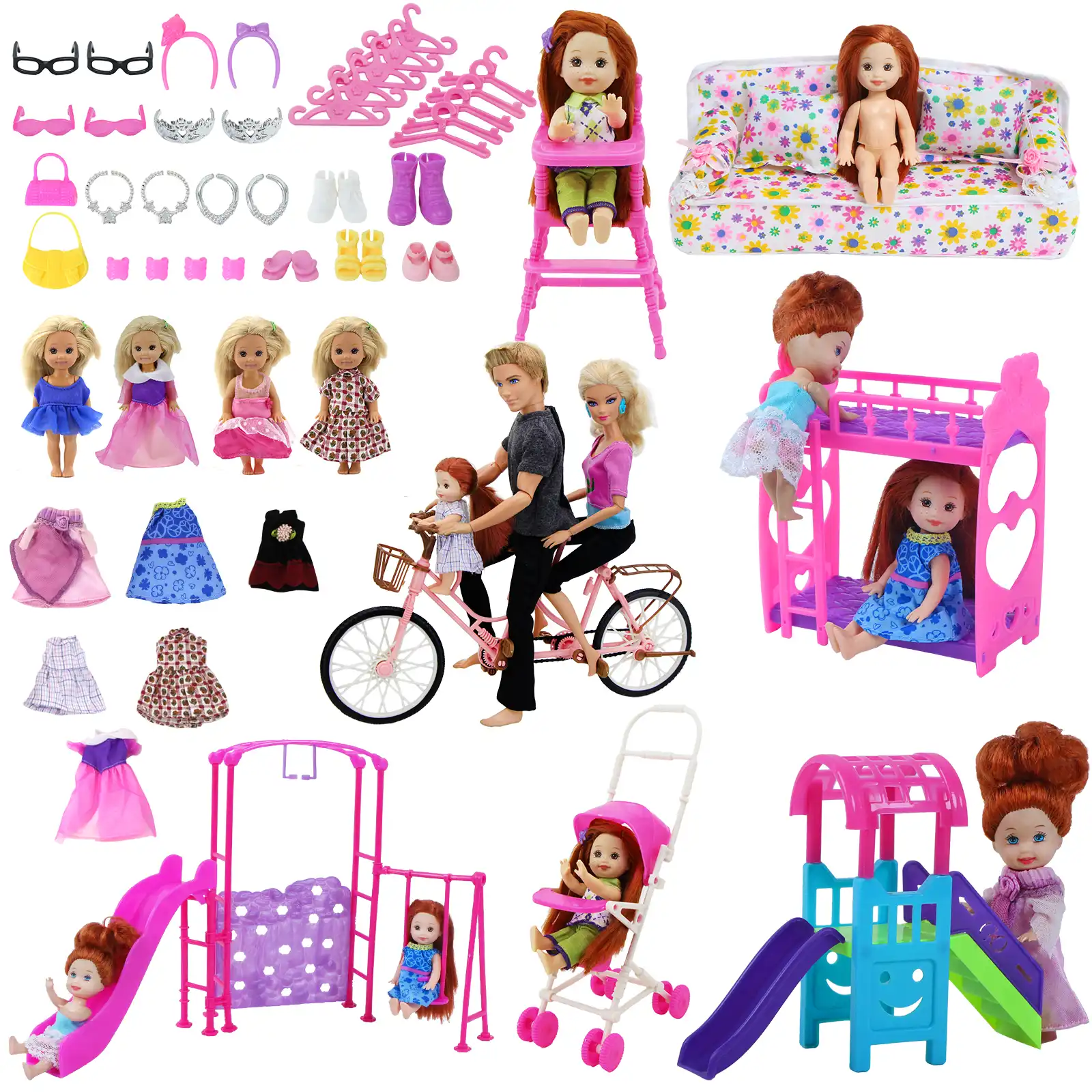 barbie con bebe y carrito