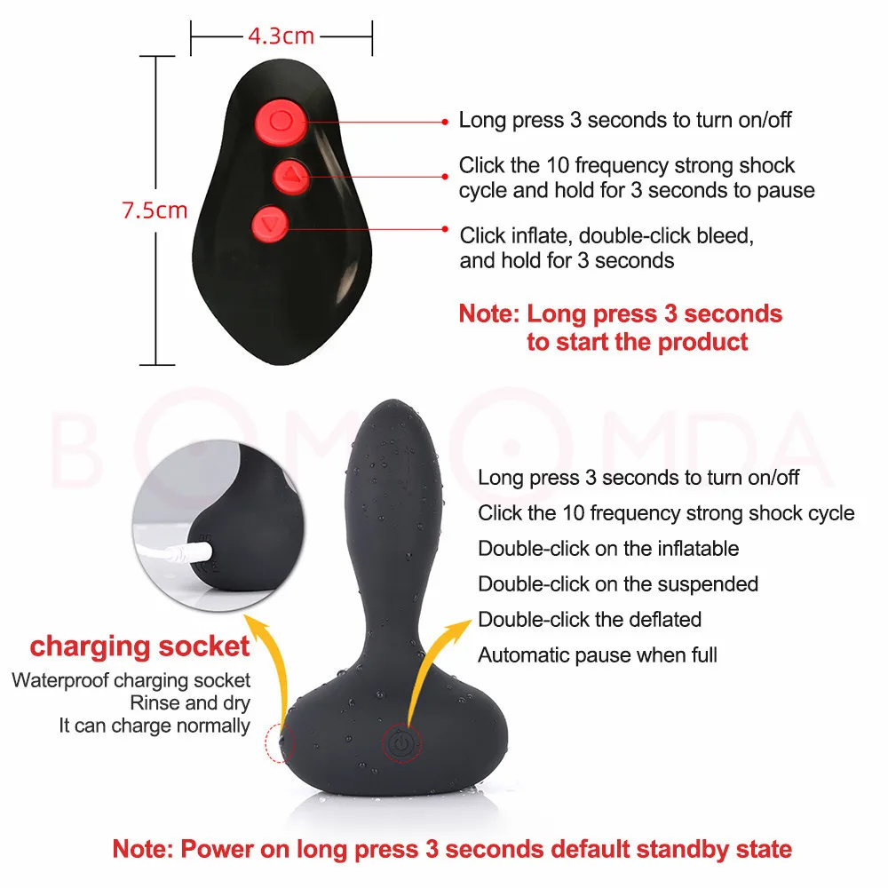 Anal Plug Inflatable Man Prostate Vibrator Massager Remote Male Vibrator Sex Anal Vibrators Sex Toys Huge Creampie Dildo for Men (3)