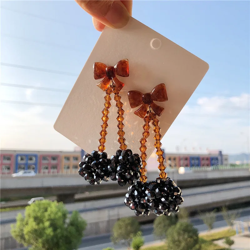 2019 новые хрустальные длинные шоу вишня Висячие серьги для женщин простой шар лук