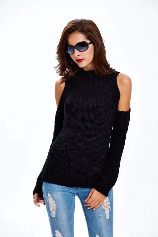 

2020 Ladies Sweater Round Neck Loose Fashion Knitted Sweater Sexy Strapless Open Back Sweater Top