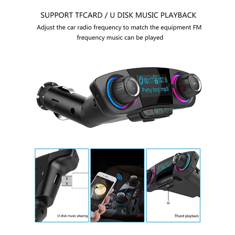 BT06 Bluetooth автомобильный комплект Handsfree FM передатчик светодиодный экран двойной usb зарядка Аудио Автомобильный mp3 плеер Поддержка U диск TF карта