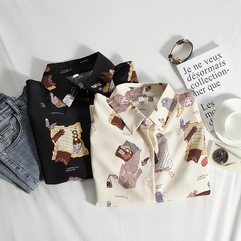 Streetwear Short Sleeve Women Blouses School Work Office Shirts Casual Tops Ladies Cartoon Print Shirt Women Fashion Clothing