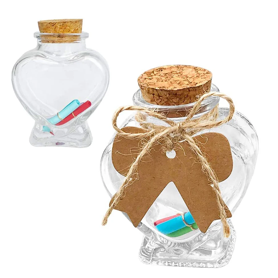 Pieces Heart Shaped Small Glass jars with Cork Lids, Glass Favor Jars for Wedding Decoration, DIY, Home, Party Favors 6
