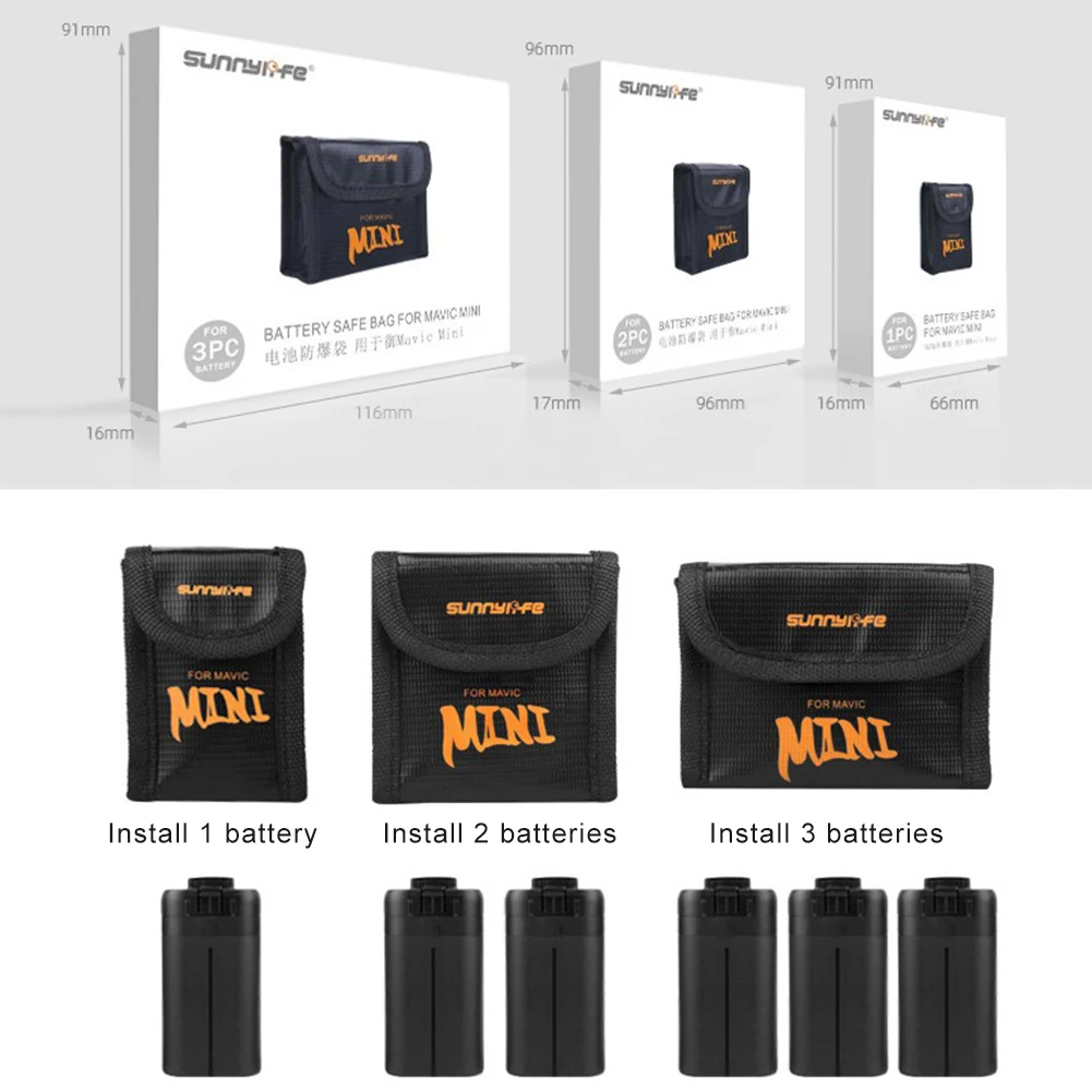 Buy For DJI Mavic Mini Battery Explosion-proof Bag Sunnylife Tray Battery Bag For DJI Mavic Mini 1 Pack 2 Packs 3 Packs Proof