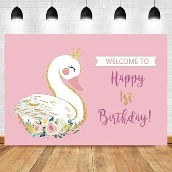 

NeoBack 1st Birthday Backdrop Cisne Blanco Theme Photo Background Studio Pink Wall White Cute Swan Flower Photography Backdrops