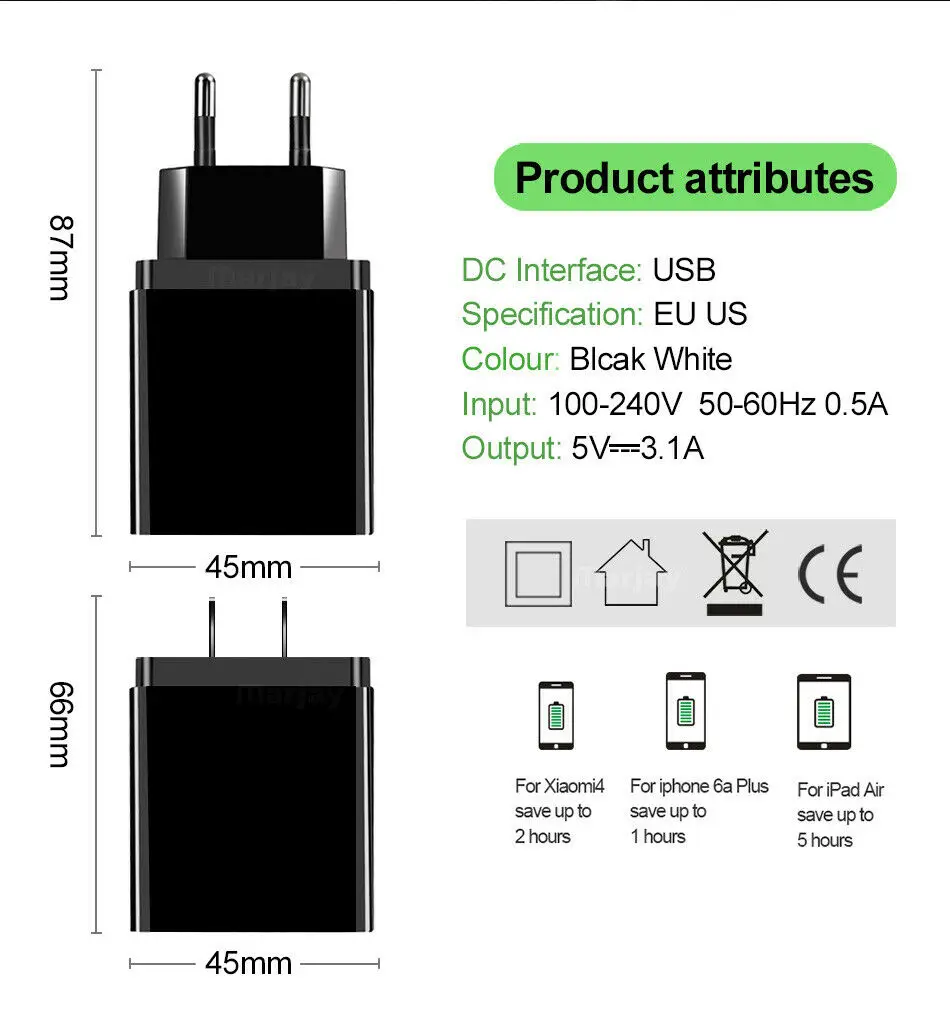 QC 3.0 USB Charger Fast Charging 3 USB Ports LED Screen Charger For Phone For iPhone Max 3.1A For Samsung S10 US EU Plug Adapter