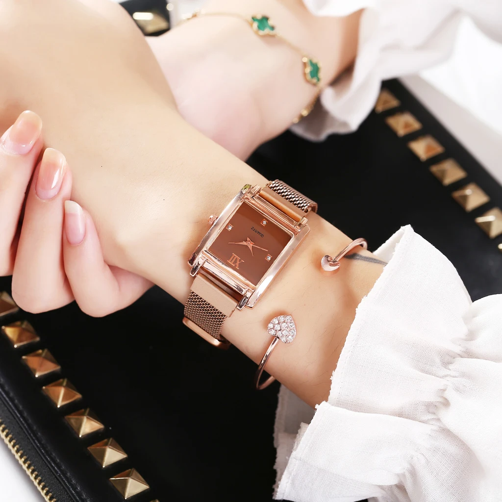 Хит, женские часы с магнитной пряжкой, квадратный чехол, Римский циферблат, роскошные женские кварцевые наручные часы, Relogio Feminino, для подарка