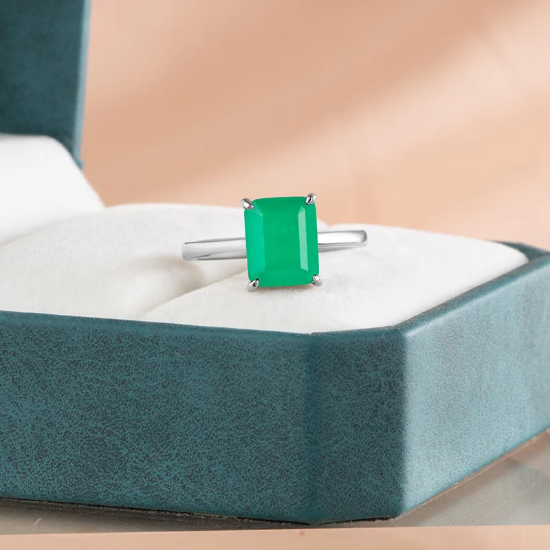 Silver Emerald Gemstone Ring For Women Engagement Wedding Promise Party Jewelry Gift 925 Sterling Female